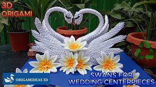 Swans for Wedding Centerpieces in 3D Origami  reusable paper  Cisnes para centro de mesa de bodas [upl. by Helmer]