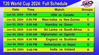 Icc Mens T20 World Cup 2024 Full Schedule and Time Table [upl. by Mara]