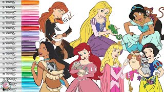 Disney Princess Coloring Book Compilation Rapunzel Ariel Jasmine Pocahontas Anna Aurora Snow White [upl. by Arebma638]