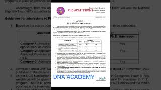 NOTICE RELEASED  PhD ADMISSION  CENTRAL UNIVERSITY  20242025  DIKSHA MAAM  DNA ACADEMY [upl. by Rochell]