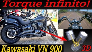 Kawasaki Vulcan VN 900  Torque infinito História funcionamento do motor em 3d som e Test Ride [upl. by Laehctim]