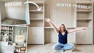 DIY renterfriendly builtins ✨  Removable vertical shiplap wall [upl. by Hort752]