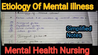 Notes Of Etiology Of Mental illness in Mental Health Nursing Psychiatric in Hindi [upl. by Marieann545]