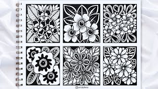 6 Beautiful Zentangle Flower Art  How To Draw Zentangle Flower Art For Beginners [upl. by Lombardo198]