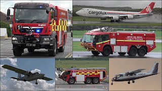 Airport fire trucks responding Emergency vehicles and plane spotting in the UK [upl. by Eiramanin]