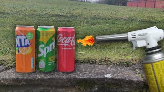 BURNING COCA COLA SPRITE FANTA BY GAS TORCH  Experiment [upl. by Cahn]