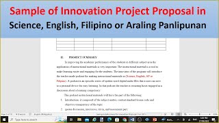 Sample of Innovation Project Proposal in Science English Filipino or Araling Panlipunan [upl. by Hopper]