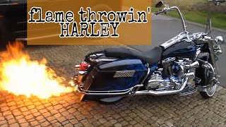 Badass Harley Davidson Road King custom with flame thrower exhaust and music player [upl. by Yllrebmik]