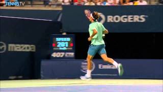 Backwards Tennis  Roger Federer Tweener vs Feliciano Lopez Toronto 2014 [upl. by Anairdna]