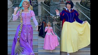 11 DISNEY PRINCESSES Walk Down MAGIC KINGDOM Staircase in HOLIDAY GOWNS greeting guests  Stunning [upl. by Calie752]