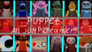 Roblox puppet all jumpscares screamers murder scenes [upl. by Nipha819]