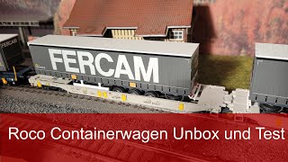 ROCO Containerwagen am Märklin Vectron Unbox und Test auf C Gleis [upl. by Zondra]