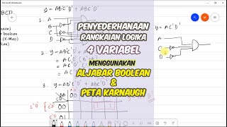 Penyederhanaan Rangkaian Gerbang Logika 4 Variabel dengan Aljabar Boolean dan Karnaugh Map [upl. by Lrad656]