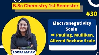 Electronegativity Scale  Pauling Mulliken Allred Rochow Scale  BSc Chemistry 1st Semester [upl. by Revell]