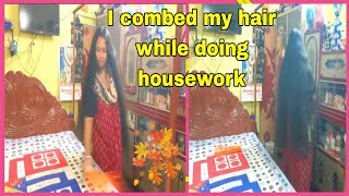 I combed my hair while doing housework haircare hairtutorial [upl. by Ynnad]