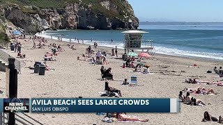 Avila beach sees large crowds on first warm day of year [upl. by Ahtiuqal]