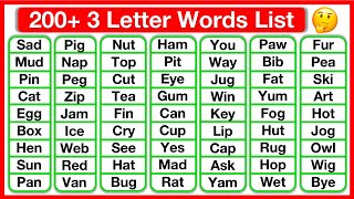 200 Three Letter Words List 🤔  Phonics lesson  Reading Words Lesson  Learn with examples [upl. by Eedolem]