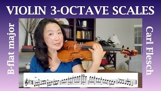 3 Octave Scales Bflat Major  Violin Tutorial amp Play Along [upl. by Aisinut402]