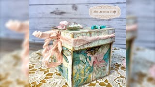 Wonderland Stamperia collection exploding box with flying butterflies handmade gift [upl. by Toland]