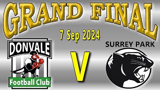 EFNL Seniors  Donvale v Surrey Park  GRAND FINAL on 7 September 2024 at Jubilee Park [upl. by Aynatahs821]