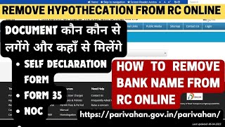 Self Declaration  Form 35  How to Remove Hypothecation from RC Online  Terminate Hypothecation [upl. by Ajnot402]