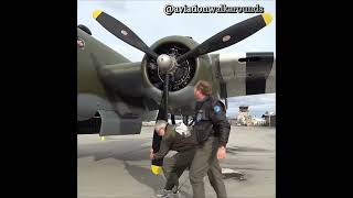 Turning the Propeller of a B25 WWII Bomber to Avoid Hydraulic Lock aviation warbird [upl. by Ayotan]