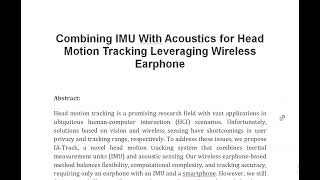 Combining IMU With Acoustics for Head Motion Tracking Leveraging Wireless Earphone [upl. by Okiram]