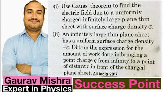 Use Gauss theorem to find the electric field due to a uniformly charged infinitely large plane thin [upl. by Ceciley]