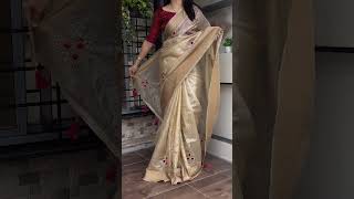 Organza silk saree with thread work and jacquard Red blouse trending onam shorts saree festival [upl. by Bekelja]