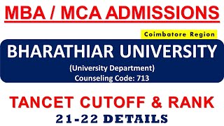 BHARATHIAR UNIVERSITYMBA MCA ADMISSIONS TANCET CUTOFF amp RANK 2122 details bharathiaruniversity [upl. by Arayk]