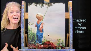 GONE FISHINGLearn How to Draw and Paint with AcrylicsEasy Paint and Sip at Home Beginner Tutorial [upl. by Rollie]