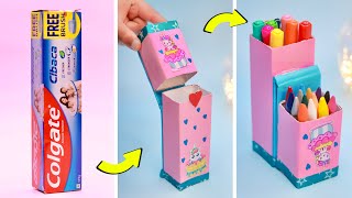 How to make pencil box from waste Colgate box  DIY unicorn pencil box and pen holder [upl. by Sanburn247]