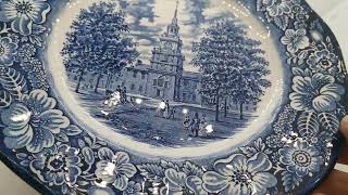 Enoch Wedgwood amp Co Liberty Blue and white china Independence Hall plate [upl. by Esilahc]