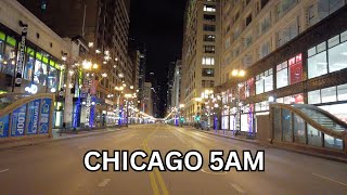 CHICAGO 5am Walking tour  State Street amp Michigan Avenue  Night Relaxing ASMR City Sounds 4k 60fps [upl. by Ilegna740]