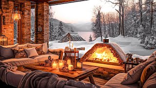 Soothing Winter Ambience Coffee Shop With Gentle Snowfall ❄ Relaxing Smooth Jazz Instrumental Music [upl. by Anahsal]