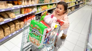 Grocery shopping with a TiNY shopping CART  Anything you can fit dad will buy [upl. by Babbette]