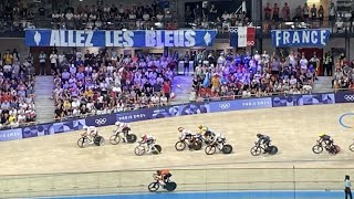 Frances Benjamin Thomas crashing amp winning gold in track cycling mens omnium Paris Olympics 2024 [upl. by Llebyram162]