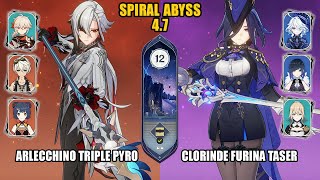 F2P Arlecchino Triple Pyro amp Clorinde Furina Taser  Spiral Abyss 47  Floor 12  Genshin Impact [upl. by Namlas453]