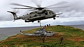 US Military Biggest Helicopter CH53E Super Stallion Recovers AH1Z Viper Attack Helicopter [upl. by Nahtonoj]