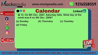 MockoPedia calender Q12 On 8th Dec 2007 Saturday falls What day of the week was it on 8th [upl. by Adachi]