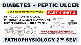 Unit 3  Diabetes Mellitus  Peptic Ulcer  Part 1  Pathophysiology b pharm 2nd semester Carewell [upl. by Graves]