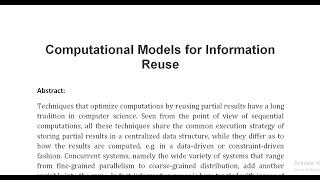 Computational Models for Information Reuse [upl. by Nerrawed]