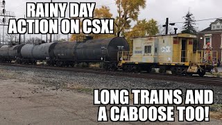 Rainy day action on CSX Part 1 We got long trains horn salutes and a caboose too [upl. by Bevin]