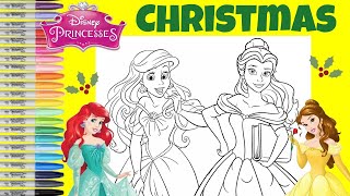 Disney Princess Christmas Makeover Coloring Book Pages Ariel Belle Anna and Elsa [upl. by Yoc607]