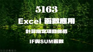 5163Excel函數應用計算指定項目總價 IF與SUM函數 [upl. by Akerley]