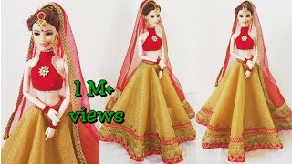 Designer Lehenga Making For BarbieDIY Bridal Costume amp Jewellery For BarbieBridal Doll Decoration [upl. by Enetsirhc]