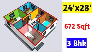 24x28 House Plan  24 x 28 Ghar ka Naksha  24x28 House design  670 sqft [upl. by Yroggerg]