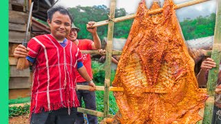 Thai Tribe Cooks GIANT Pig Whole Rare Karen Village Food [upl. by Ikairik]