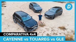 Comparativa 4x4 ¡al límite Porsche Cayenne vs Mercedes GLE vs Volkswagen Touareg  Diariomotor [upl. by Yendic]