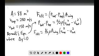 What is the lift in newtons due to Bernoullis principle on a wing of area 88 m if the air passes ov [upl. by Yemarej933]